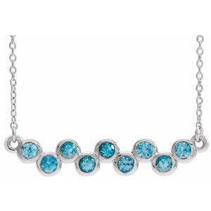 Platinum Natural Blue Zircon Bezel Set Bar 16-18" Necklace
