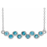 Sterling Silver Natural Blue Zircon Bezel Set Bar 16-18" Necklace
