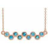 14K Rose Natural Blue Zircon Bezel Set Bar 16-18" Necklace