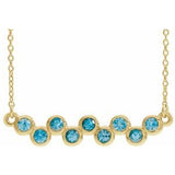 14K Yellow Natural Blue Zircon Bezel Set Bar 16-18" Necklace