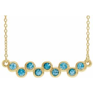 14K Yellow Natural Blue Zircon Bezel Set Bar 16-18" Necklace