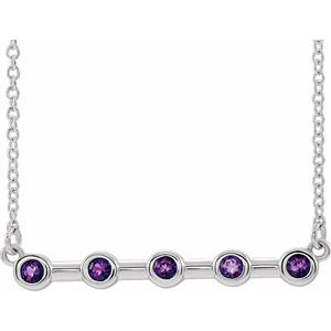 Platinum Natural Amethyst Bezel Set Bar 16" Necklace
