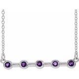 Sterling Silver Natural Amethyst Bezel Set Bar 16" Necklace