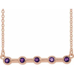 14K Rose Natural Amethyst Bezel Set Bar 16" Necklace