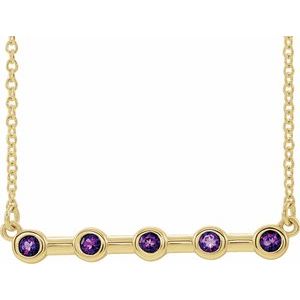 14K Yellow Natural Amethyst Bezel Set Bar 16" Necklace