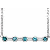 Platinum Natural Blue Zircon Bezel Set Bar 16" Necklace