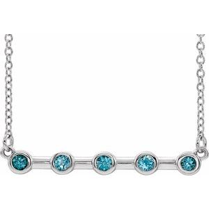 Platinum Natural Blue Zircon Bezel Set Bar 16" Necklace