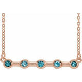 14K Rose Natural Blue Zircon Bezel Set Bar 16" Necklace