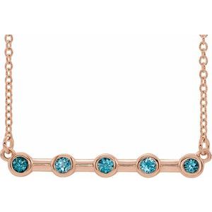 14K Rose Natural Blue Zircon Bezel Set Bar 16" Necklace