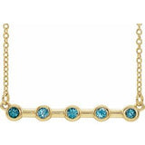 14K Yellow Natural Blue Zircon Bezel Set Bar 16" Necklace