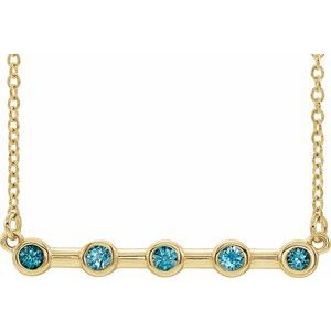 14K Yellow Natural Blue Zircon Bezel Set Bar 16" Necklace
