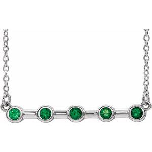 14K White Natural Emerald Bezel Set Bar 18" Necklace
