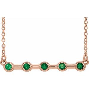 14K Rose Lab-Grown Emerald Bezel Set Bar 18" Necklace