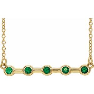 14K Yellow Lab-Grown Emerald Bezel-Set Bar 16" Necklace