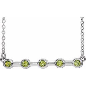 Sterling Silver Natural Peridot Bezel Set Bar 16" Necklace