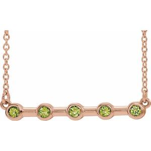 14K Rose Natural Peridot Bezel Set Bar 16" Necklace