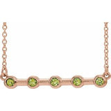 14K Rose Natural Peridot Bezel Set Bar 18" Necklace