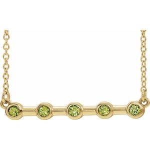 14K Yellow Natural Peridot Bezel Set Bar 16" Necklace