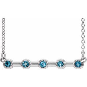 Platinum Natural Aquamarine Bezel Set Bar 16" Necklace