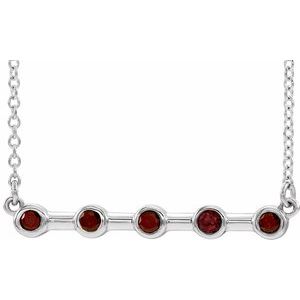 Platinum Natural Mozambique Garnet Bezel Set Bar 18" Necklace