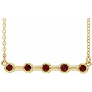 14K Yellow Natural Mozambique Garnet Bezel Set Bar 16" Necklace