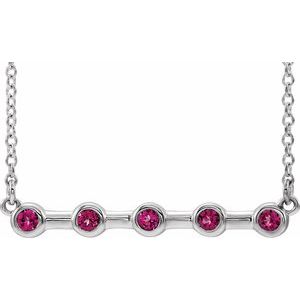 Sterling Silver Natural Pink Tourmaline Bezel Set Bar 16" Necklace