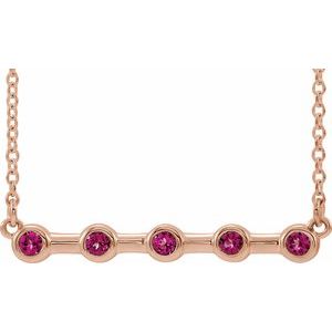 14K Rose Natural Pink Tourmaline Bezel Set Bar 18" Necklace