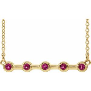 14K Yellow Natural Pink Tourmaline Bezel Set Bar 16" Necklace