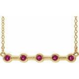 14K Yellow Natural Pink Tourmaline Bezel Set Bar 18" Necklace
