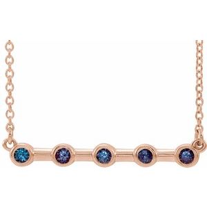 14K Rose Natural Alexandrite Bezel Set Bar 16" Necklace