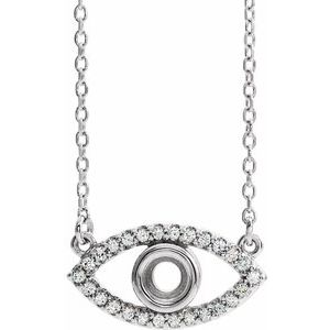 Sterling Silver 3.5 mm Round Natural White Sapphire Semi-Set Evil Eye 18" Necklace