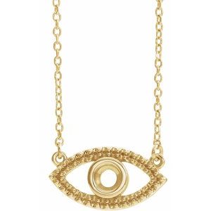 14K Yellow Accented Evil Eye 16" Necklace Mounting