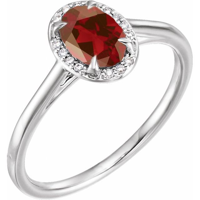 14K White 7x5 mm Natural Mozambique Garnet & .03 CTW Natural Diamond Ring