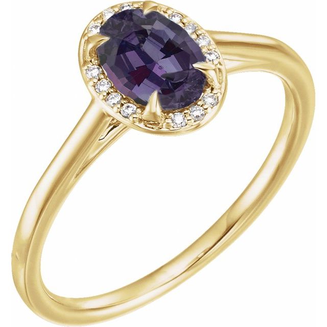 14K Yellow 7x5 mm Lab-Grown Alexandrite & .03 CTW Natural Diamond Ring