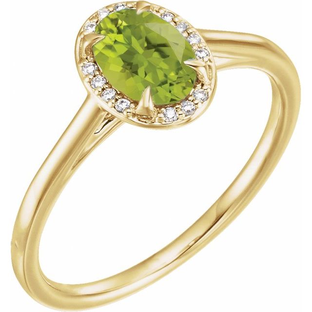 14K Yellow 7x5 mm Natural Peridot & .03 CTW Natural Diamond Ring