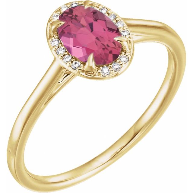 14K Yellow 7x5 mm Natural Pink Tourmaline & .03 CTW Natural Diamond Ring