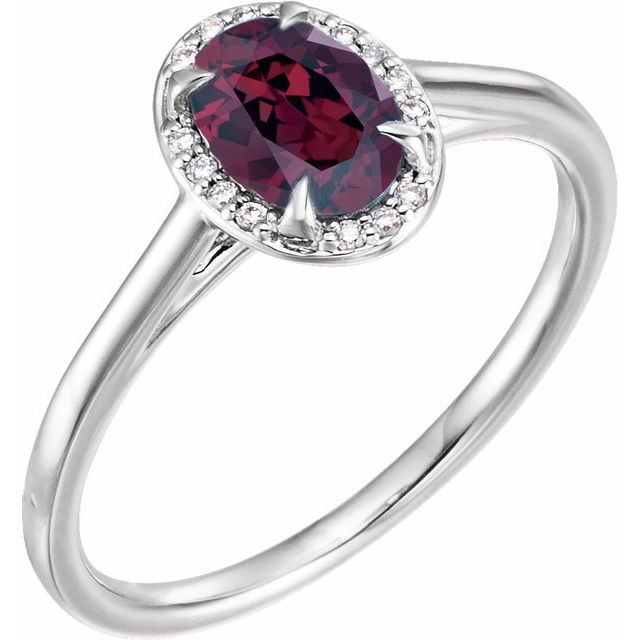 14K White 7x5 mm Natural Rhodolite Garnet & .03 CTW Natural Diamond Ring