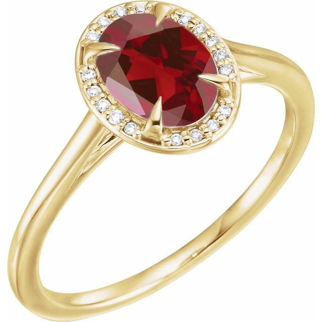 14K Yellow 8x6 mm Natural Mozambique Garnet & .04 CTW Natural Diamond Ring