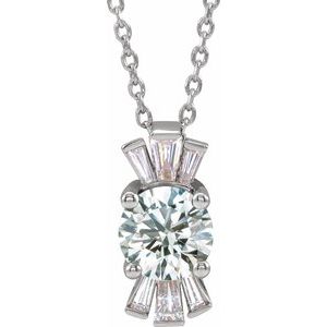 Sterling Silver Natural White Sapphire & 1/6 CTW Natural Diamond 16-18" Necklace