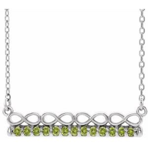 Platinum Natural Peridot Infinity-Inspired Bar 16" Necklace
