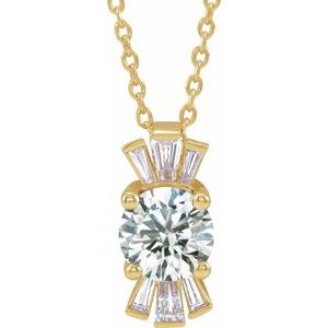 14K Yellow Natural White Sapphire & 1/6 CTW Natural Diamond 16-18" Necklace