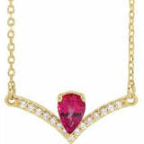 14K Yellow Lab-Grown Ruby & .06 CTW Natural Diamond 18" Necklace