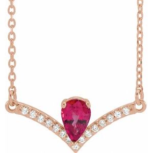 14K Rose Lab-Grown Ruby & .06 CTW Natural Diamond 18" Necklace