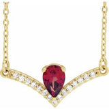 14K Yellow Natural Mozambique Garnet & .06 CTW Natural Diamond 16" Necklace