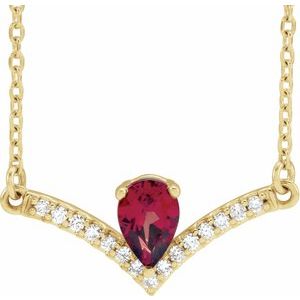14K Yellow Natural Mozambique Garnet & .06 CTW Natural Diamond 18" Necklace