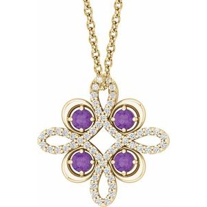 14K Yellow Natural Amethyst & 1/6 CTW Natural Diamond Clover 18" Necklace