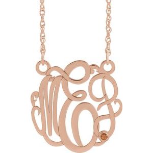 14K Rose 30 mm 3-Initials Imitation Citrine Script Monogram 18" Necklace