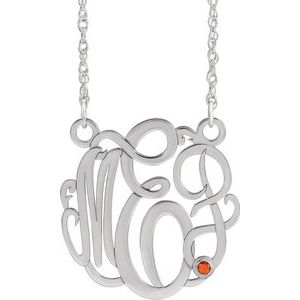 Rhodium-Plated Sterling Silver 25 mm 3-Initials Imitation Citrine Script Monogram 18" Necklace