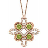 14K Rose Natural Peridot & 1/6 CTW Natural Diamond Clover 18" Necklace