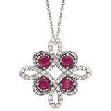 14K White Lab-Grown Ruby & 1/6 CTW Diamond Clover 18" Necklace